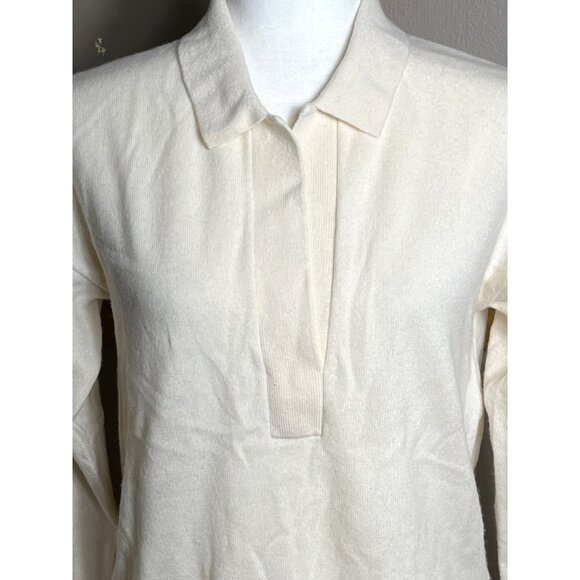 Quince Cashmere Polo Sweater Ivory Mongolian Luxury Elevated Classic Womens S - Picture 2 of 9